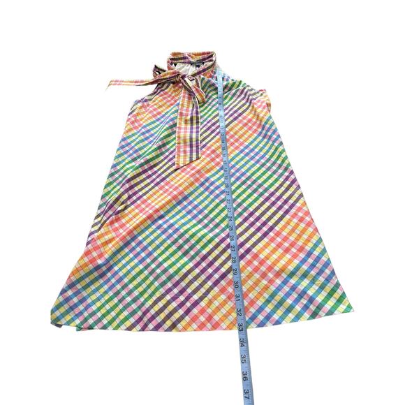 J.Crew Cotton Blend Lightweight Rainbow Tie Neck Gingham Mini Dress Size 0 - Picture 9 of 9